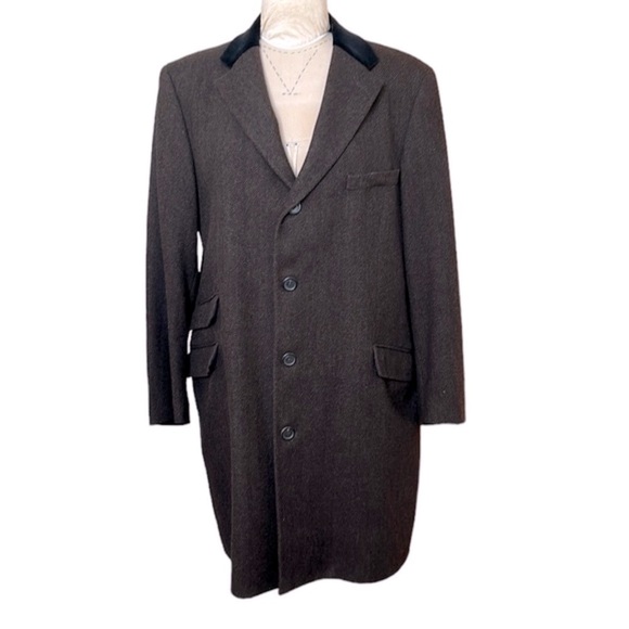 Dunhill Men’s Wool Coat Herringbone Brown Long 2X - Picture 1 of 16